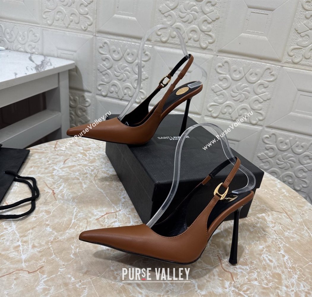 Saint Laurent Vendome Slingback Pumps 10.5cm in Calf Leather Brown2 2025 1028 (MD-251028095)