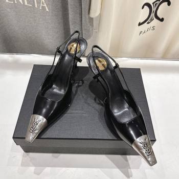 Saint Laurent Jeanne Slingback Pumps 7.5cm in Calf Leather Black/Silver 2025 1028 (MD-251028098)