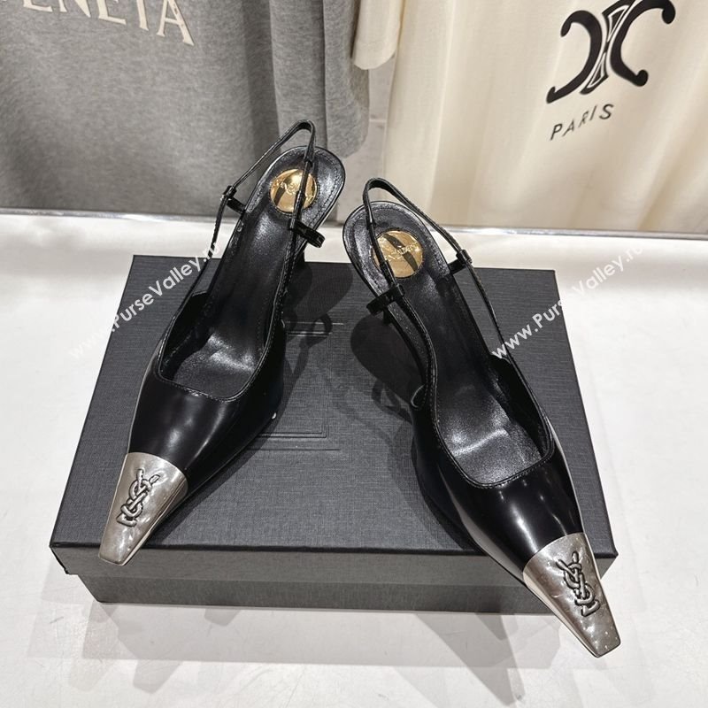 Saint Laurent Jeanne Slingback Pumps 7.5cm in Calf Leather Black/Silver 2025 1028 (MD-251028098)