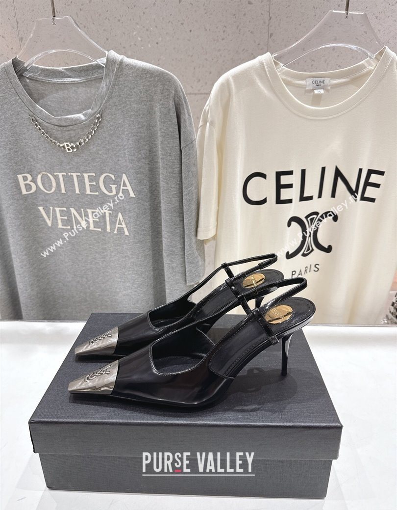 Saint Laurent Jeanne Slingback Pumps 7.5cm in Calf Leather Black/Silver 2025 1028 (MD-251028098)