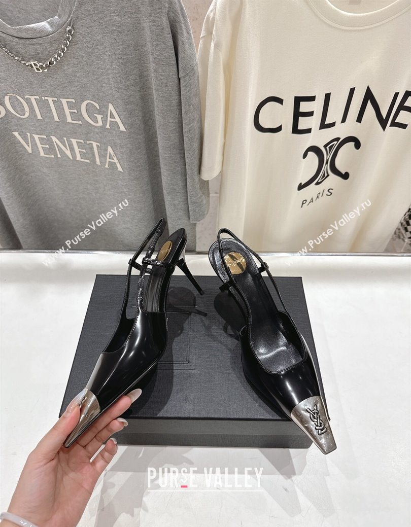 Saint Laurent Jeanne Slingback Pumps 7.5cm in Calf Leather Black/Silver 2025 1028 (MD-251028098)
