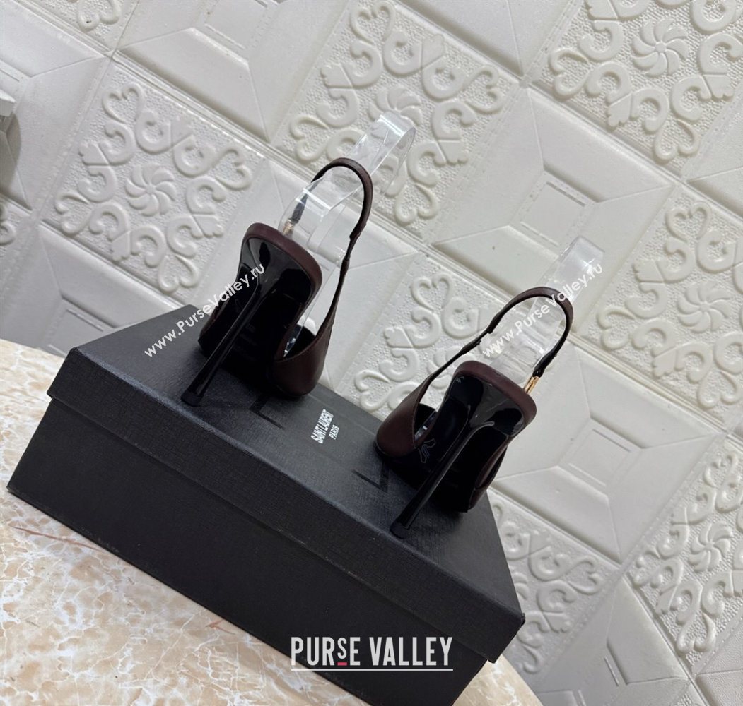 Saint Laurent Vendome Slingback Pumps 10.5cm in Calf Leather Dark Brown 2025 1028 (MD-251028093)