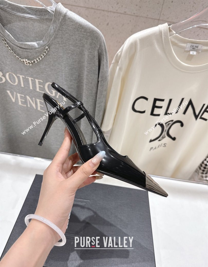 Saint Laurent Jeanne Slingback Pumps 7.5cm in Calf Leather Black/Silver 2025 1028 (MD-251028098)
