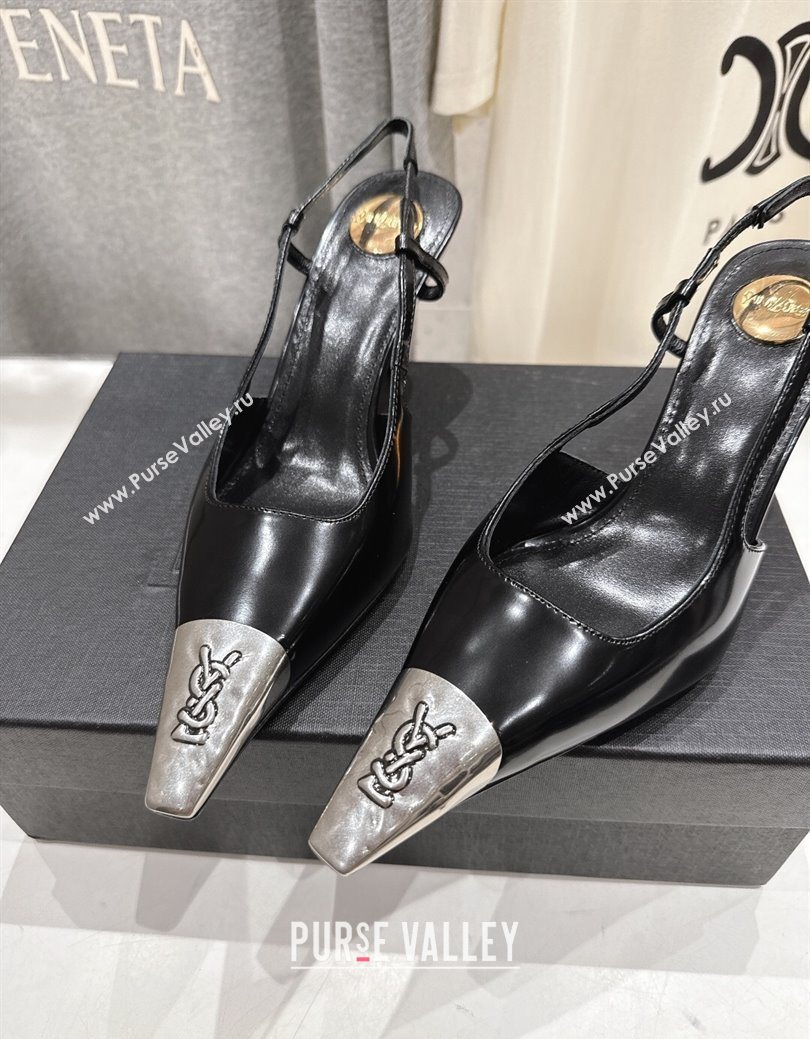 Saint Laurent Jeanne Slingback Pumps 7.5cm in Calf Leather Black/Silver 2025 1028 (MD-251028098)