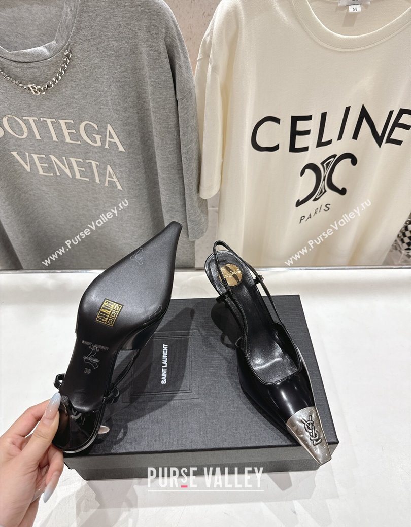 Saint Laurent Jeanne Slingback Pumps 7.5cm in Calf Leather Black/Silver 2025 1028 (MD-251028098)