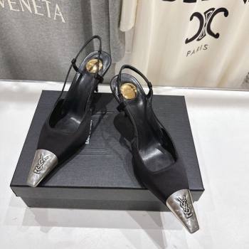 Saint Laurent Jeanne Slingback Pumps 7.5cm in Satin Black/Silver 2025 1028 (MD-251028099)