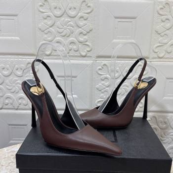 Saint Laurent Vendome Slingback Pumps 10.5cm in Calf Leather Dark Brown 2025 1028 (MD-251028093)