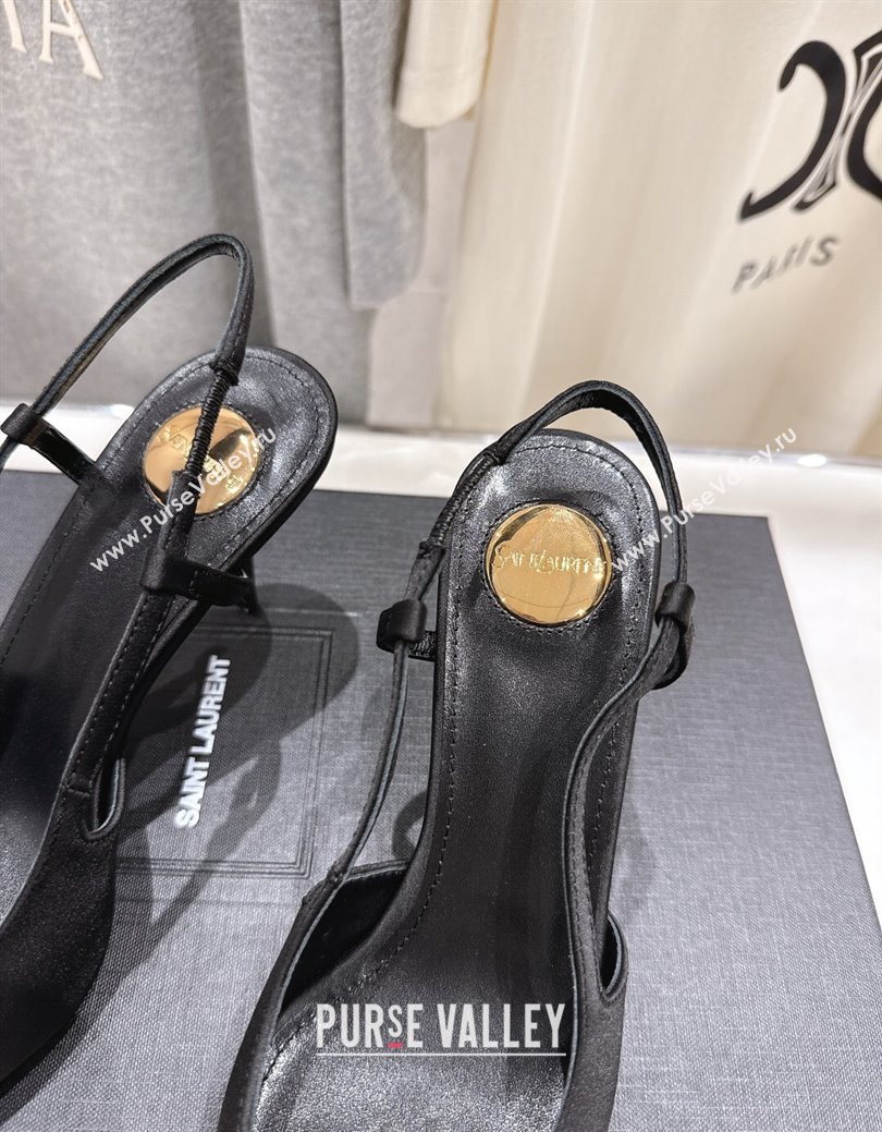 Saint Laurent Jeanne Slingback Pumps 7.5cm in Satin Black/Silver 2025 1028 (MD-251028099)