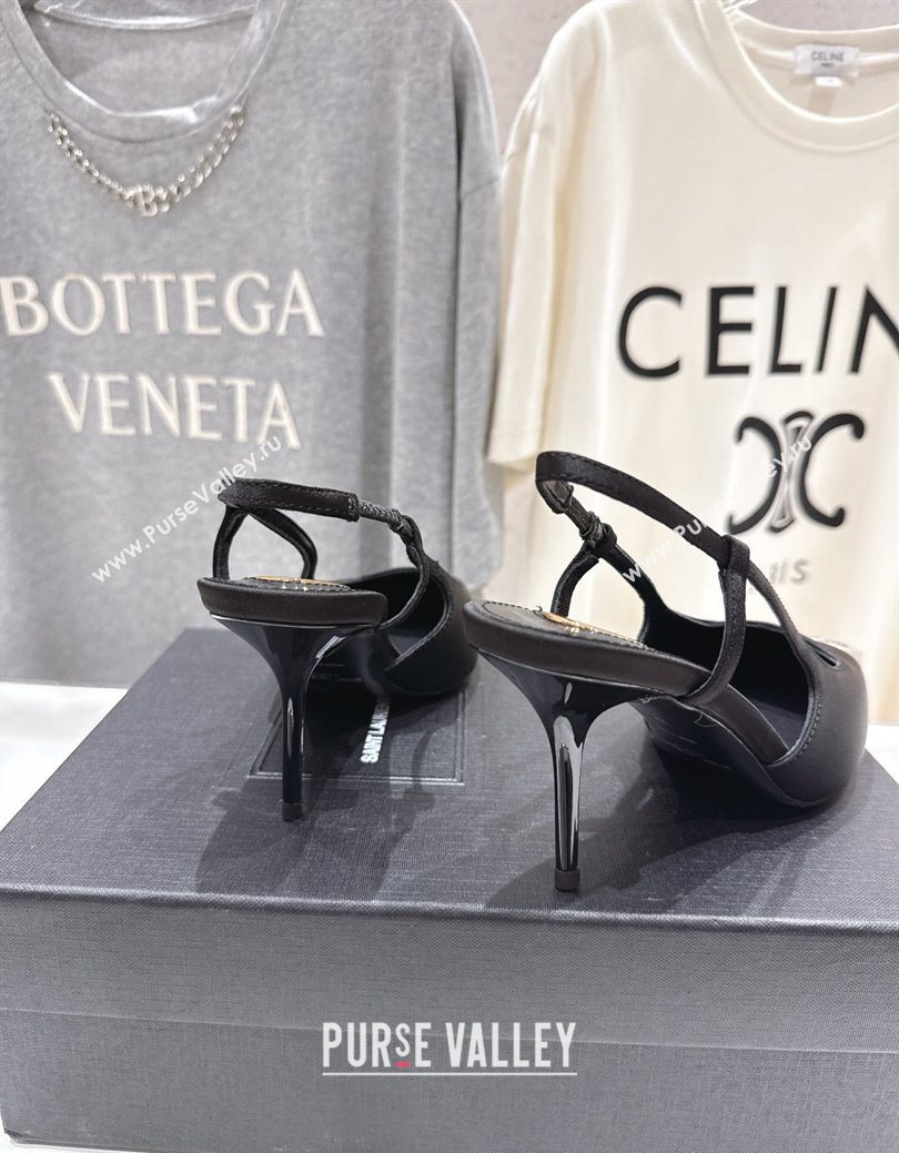 Saint Laurent Jeanne Slingback Pumps 7.5cm in Satin Black/Silver 2025 1028 (MD-251028099)