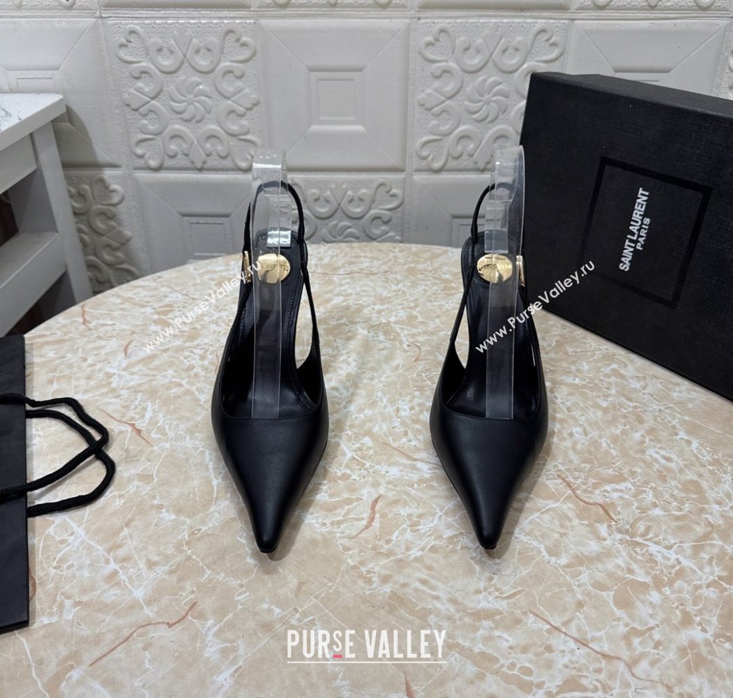 Saint Laurent Vendome Slingback Pumps 10.5cm in Calf Leather Black 2025 1028 (MD-251028097)
