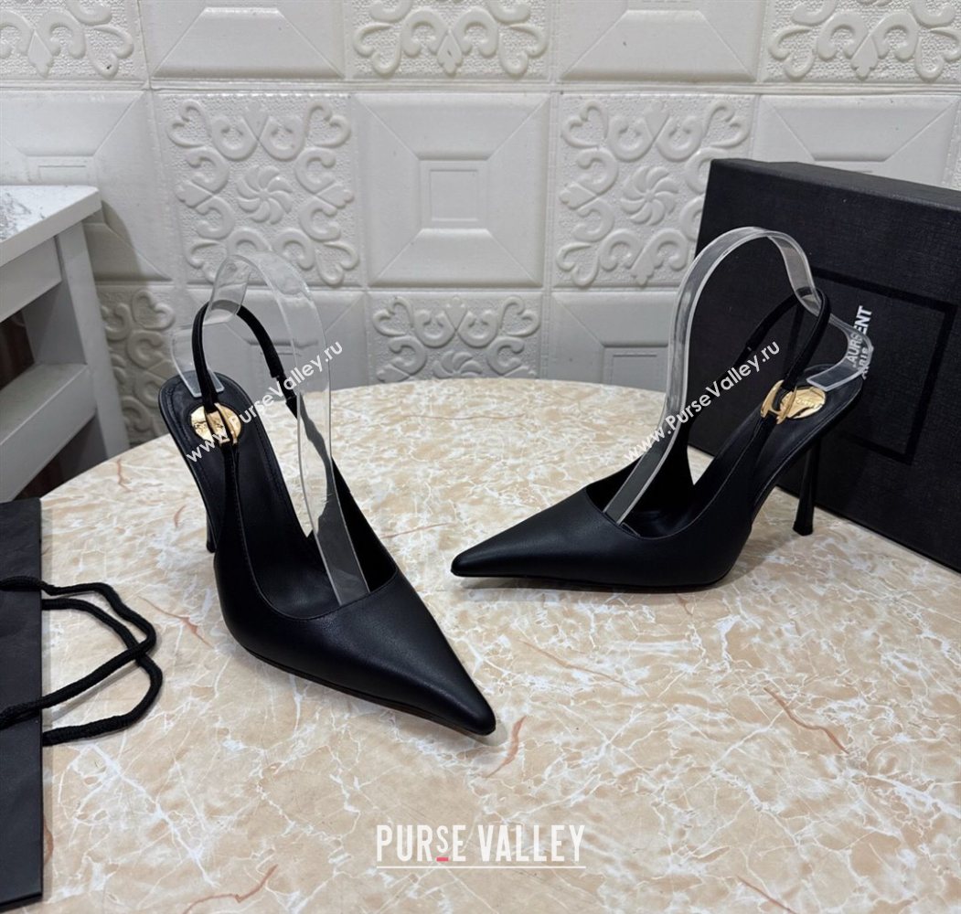 Saint Laurent Vendome Slingback Pumps 10.5cm in Calf Leather Black 2025 1028 (MD-251028097)