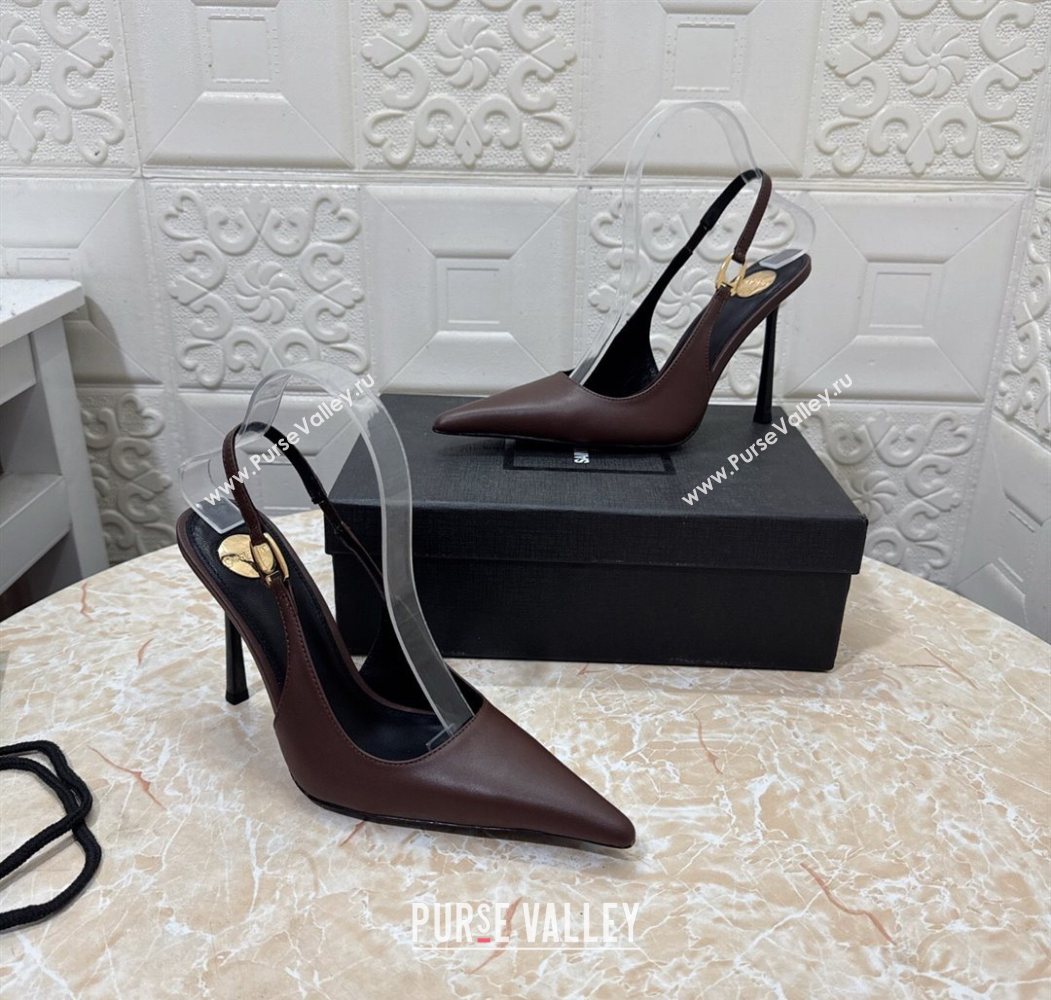 Saint Laurent Vendome Slingback Pumps 10.5cm in Calf Leather Dark Brown 2025 1028 (MD-251028093)