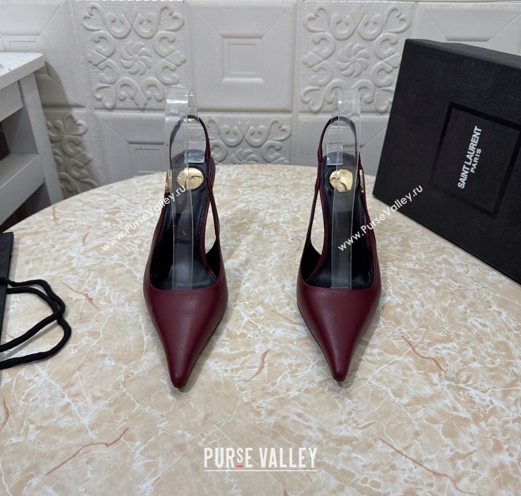 Saint Laurent Vendome Slingback Pumps 10.5cm in Calf Leather Burgundy 2025 1028 (MD-251028096)