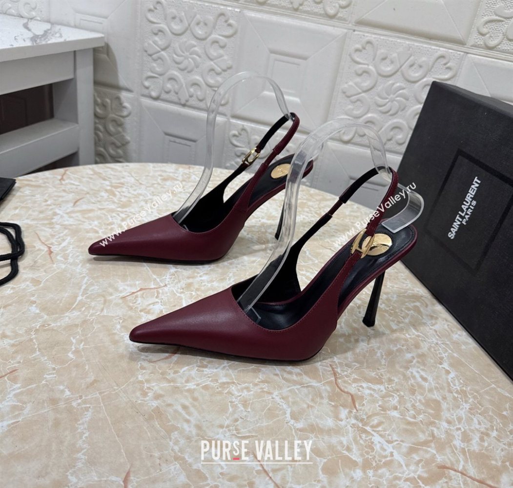 Saint Laurent Vendome Slingback Pumps 10.5cm in Calf Leather Burgundy 2025 1028 (MD-251028096)