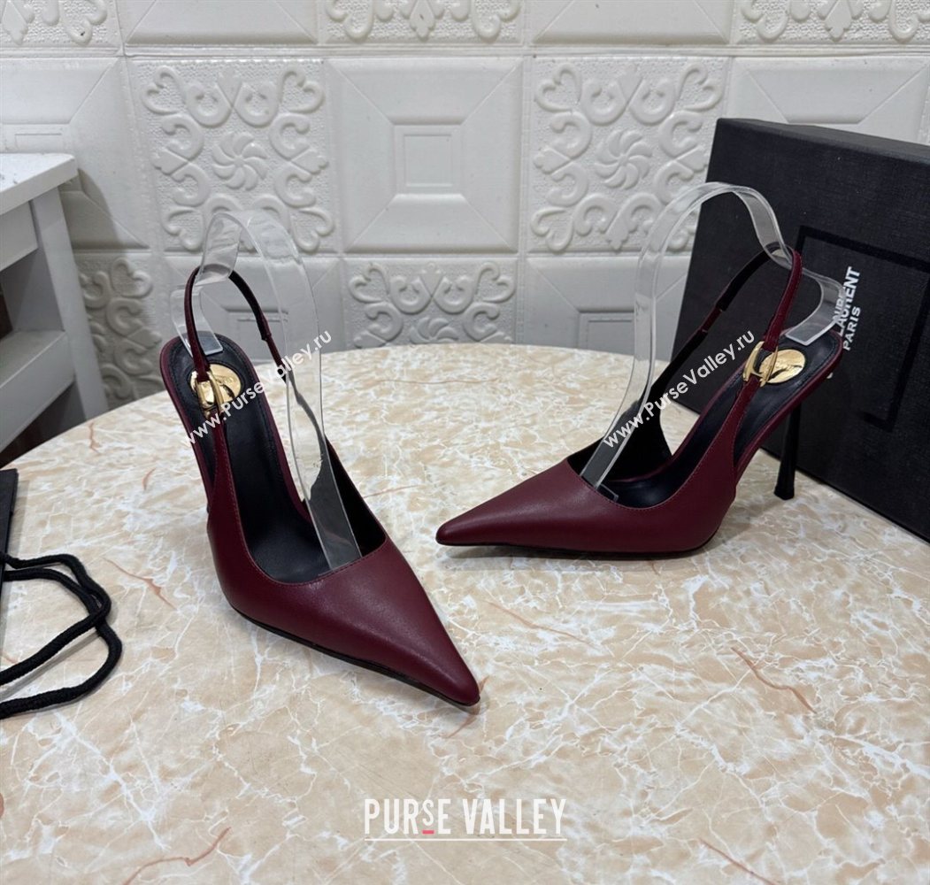 Saint Laurent Vendome Slingback Pumps 10.5cm in Calf Leather Burgundy 2025 1028 (MD-251028096)