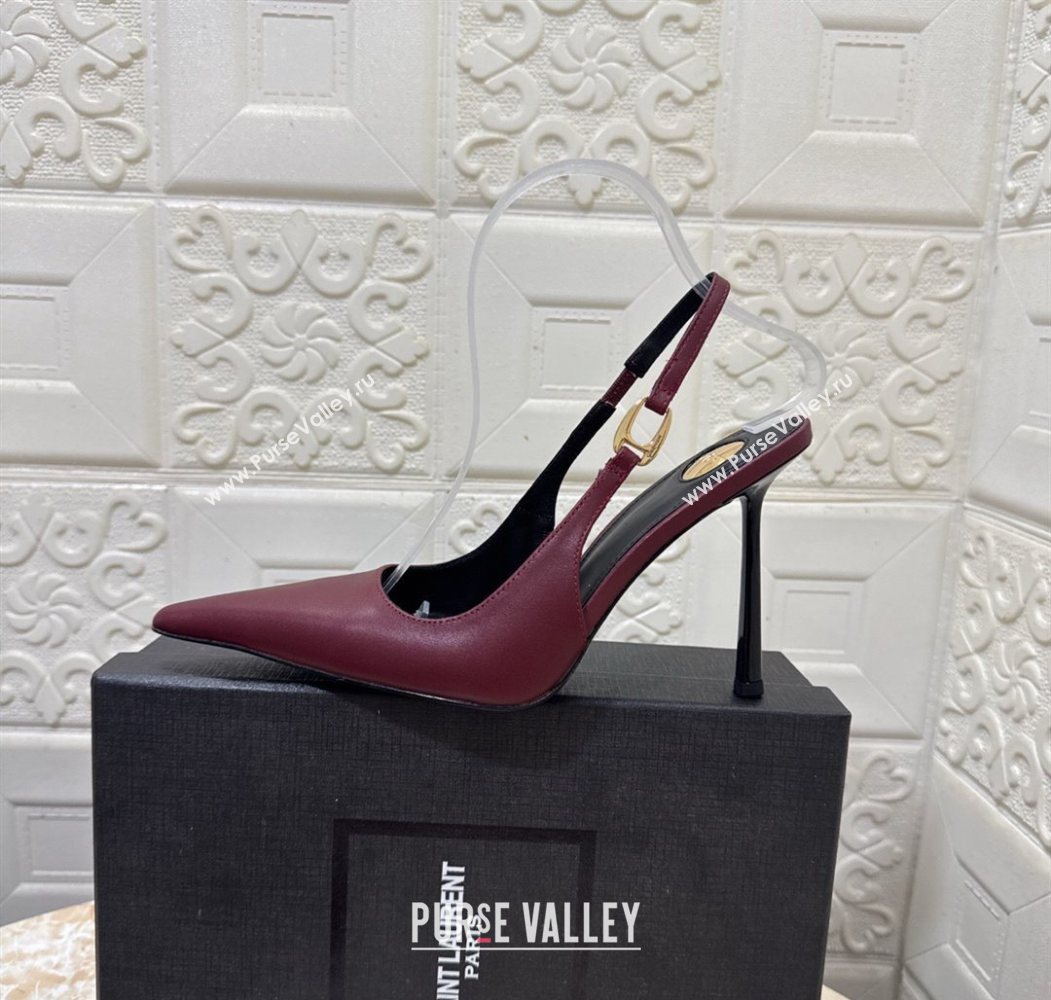 Saint Laurent Vendome Slingback Pumps 10.5cm in Calf Leather Burgundy 2025 1028 (MD-251028096)