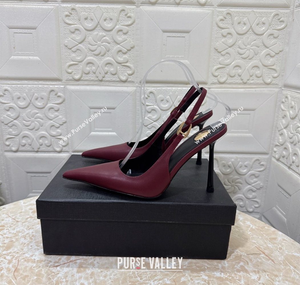 Saint Laurent Vendome Slingback Pumps 10.5cm in Calf Leather Burgundy 2025 1028 (MD-251028096)