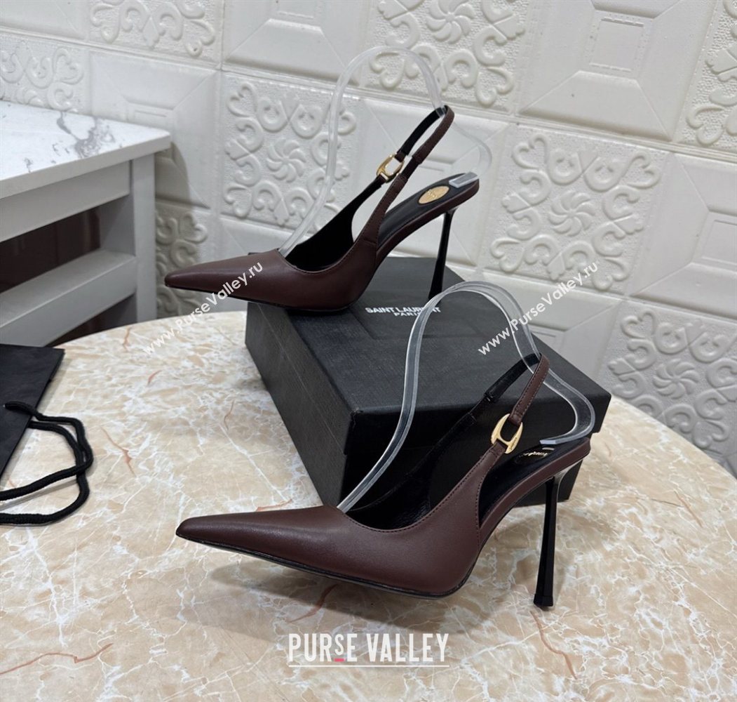Saint Laurent Vendome Slingback Pumps 10.5cm in Calf Leather Dark Brown 2025 1028 (MD-251028093)