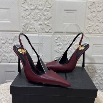 Saint Laurent Vendome Slingback Pumps 10.5cm in Calf Leather Burgundy 2025 1028 (MD-251028096)