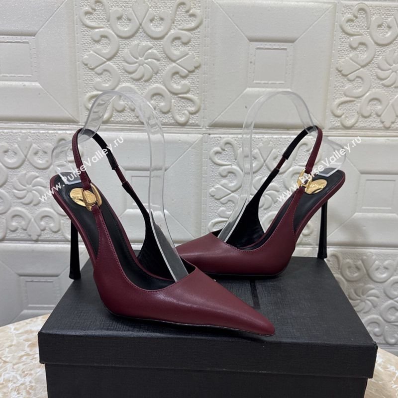 Saint Laurent Vendome Slingback Pumps 10.5cm in Calf Leather Burgundy 2025 1028 (MD-251028096)