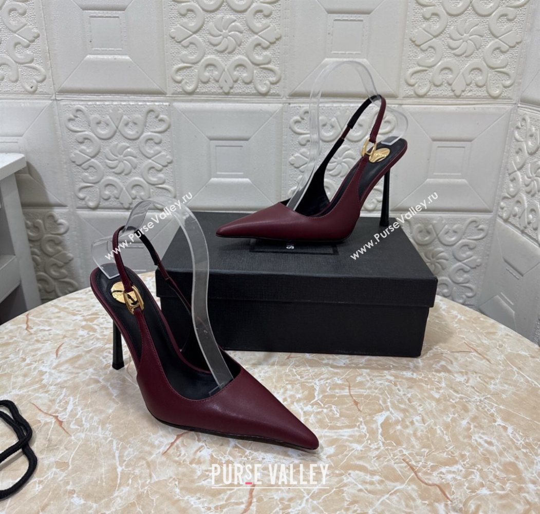 Saint Laurent Vendome Slingback Pumps 10.5cm in Calf Leather Burgundy 2025 1028 (MD-251028096)