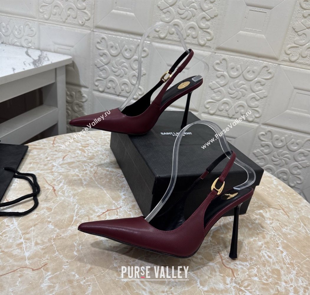 Saint Laurent Vendome Slingback Pumps 10.5cm in Calf Leather Burgundy 2025 1028 (MD-251028096)