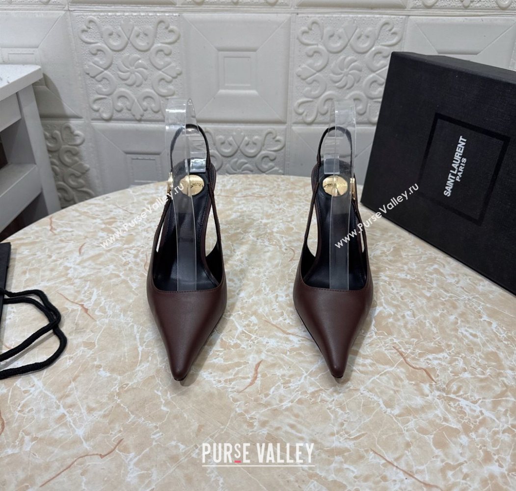 Saint Laurent Vendome Slingback Pumps 10.5cm in Calf Leather Dark Brown 2025 1028 (MD-251028093)