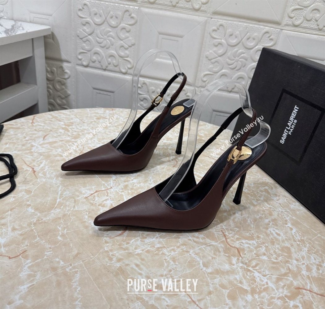 Saint Laurent Vendome Slingback Pumps 10.5cm in Calf Leather Dark Brown 2025 1028 (MD-251028093)