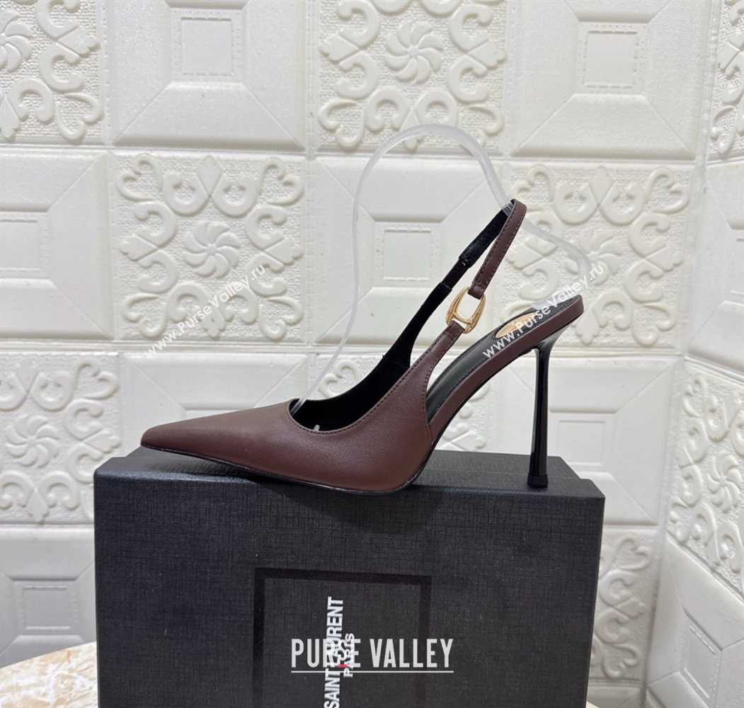 Saint Laurent Vendome Slingback Pumps 10.5cm in Calf Leather Dark Brown 2025 1028 (MD-251028093)
