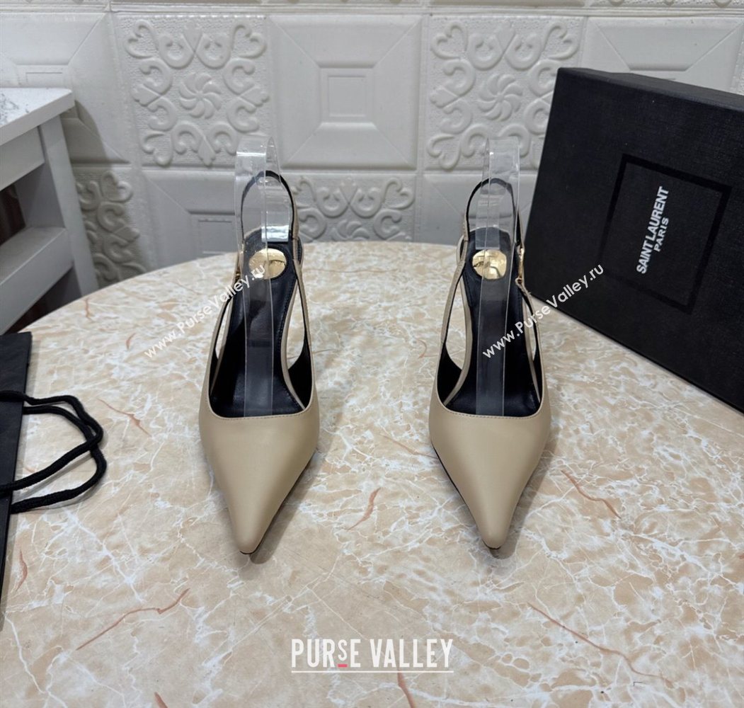 Saint Laurent Vendome Slingback Pumps 10.5cm in Calf Leather Beige 2025 1028 (MD-251028094)