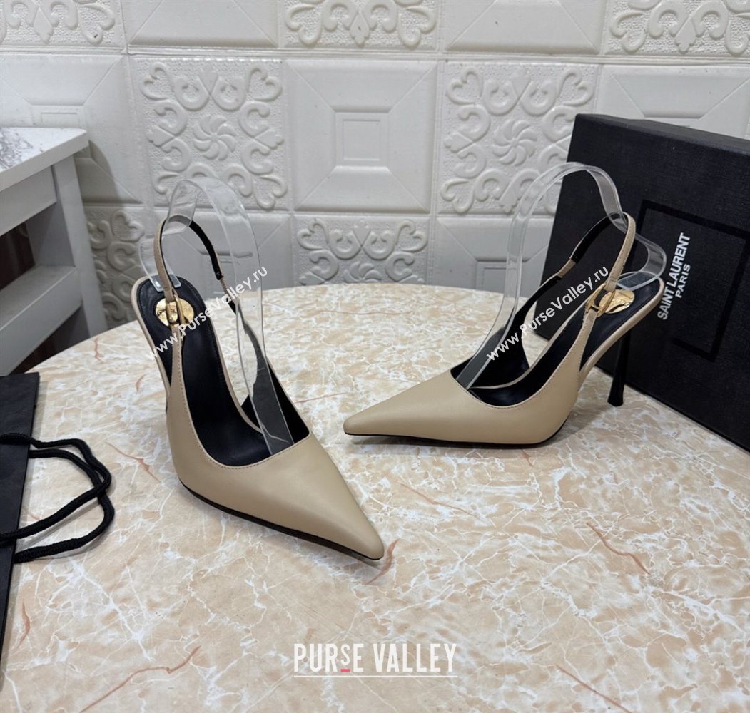 Saint Laurent Vendome Slingback Pumps 10.5cm in Calf Leather Beige 2025 1028 (MD-251028094)