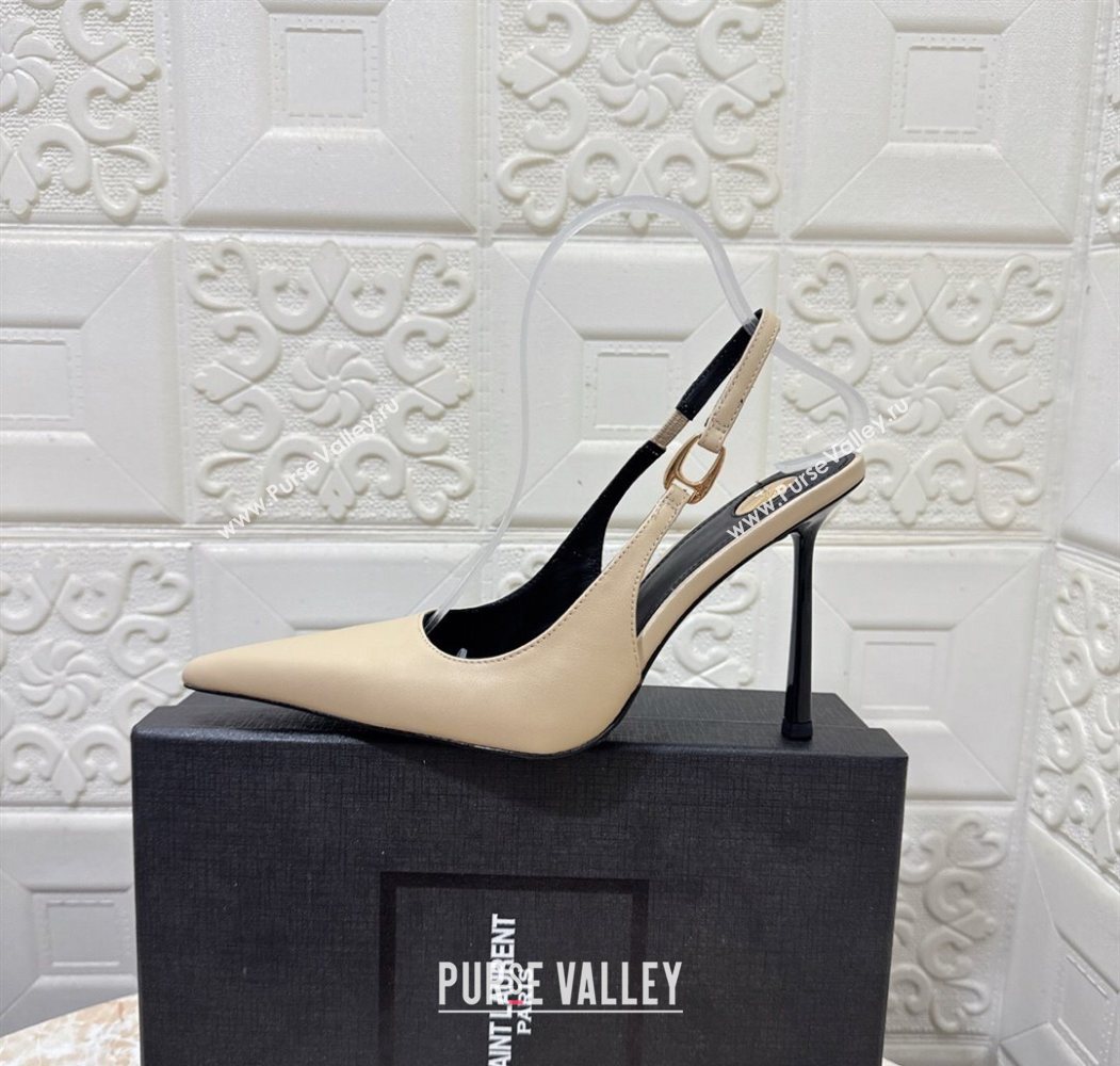 Saint Laurent Vendome Slingback Pumps 10.5cm in Calf Leather Beige 2025 1028 (MD-251028094)