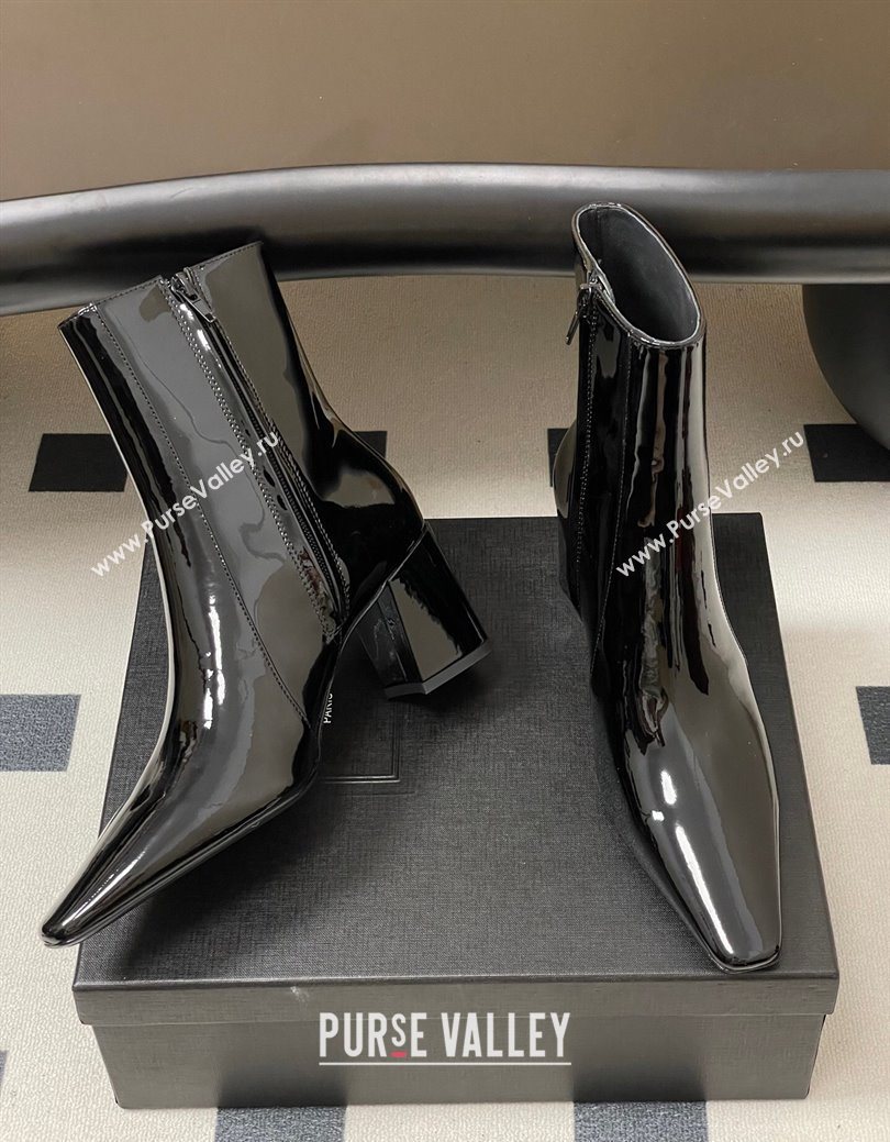 Saint Laurent Rainer Heel Ankle Boots 7.5cm in Patent Leather Black 2025 (MD-251028104)