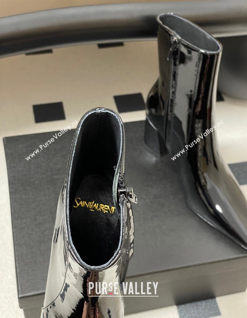 Saint Laurent Rainer Heel Ankle Boots 7.5cm in Patent Leather Black 2025 (MD-251028104)