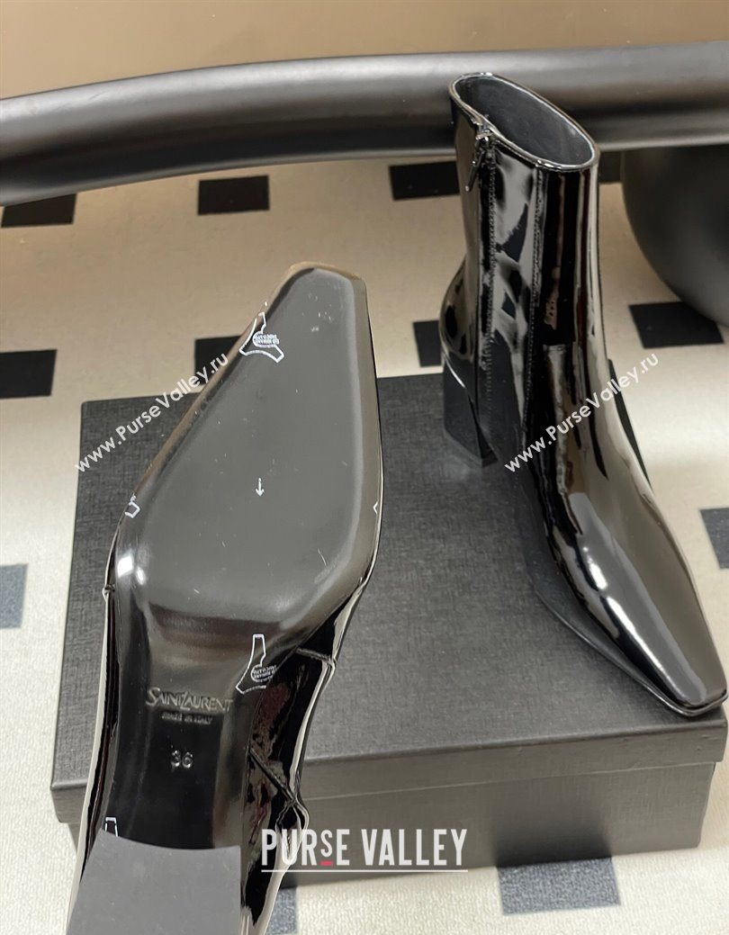 Saint Laurent Rainer Heel Ankle Boots 7.5cm in Patent Leather Black 2025 (MD-251028104)