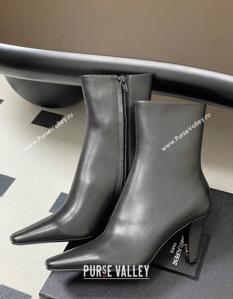 Saint Laurent Jill Heel Ankle Boots 7.5cm in Calf Leather Black 2025 1028 (MD-251028112)