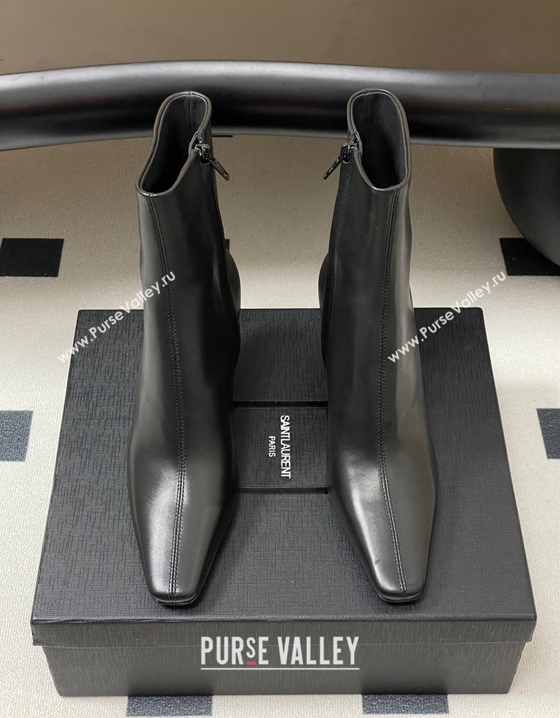 Saint Laurent Jill Heel Ankle Boots 7.5cm in Calf Leather Black 2025 1028 (MD-251028112)