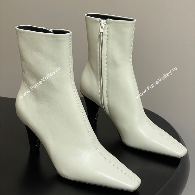 Saint Laurent Jill Heel Ankle Boots 7.5cm in Calf Leather White 2025 1028 (MD-251028113)