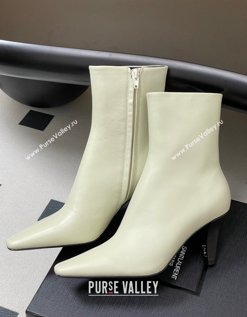 Saint Laurent Jill Heel Ankle Boots 7.5cm in Calf Leather White 2025 1028 (MD-251028113)