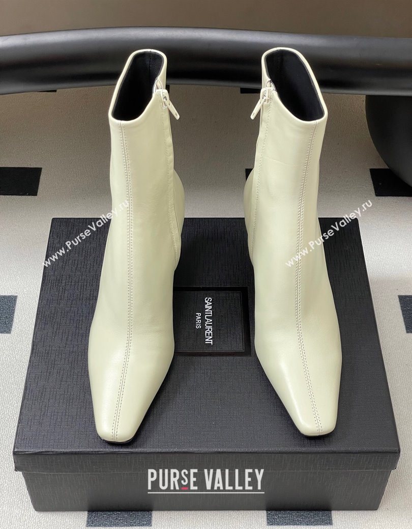 Saint Laurent Jill Heel Ankle Boots 7.5cm in Calf Leather White 2025 1028 (MD-251028113)