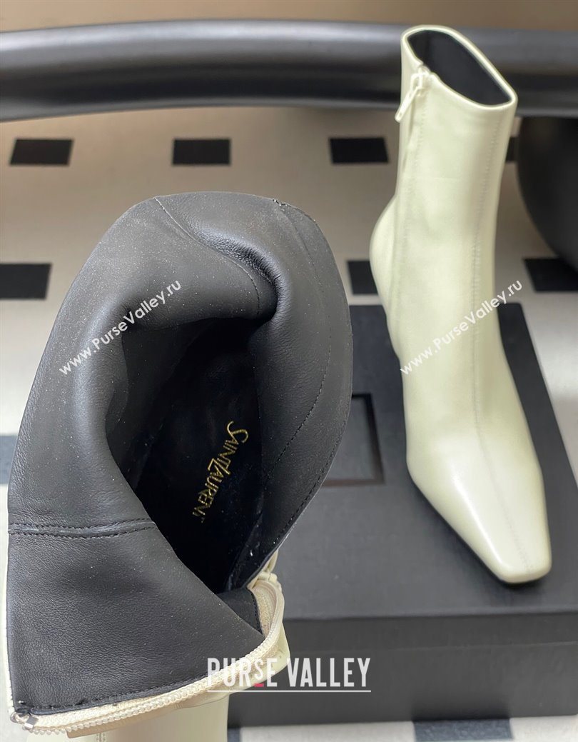 Saint Laurent Jill Heel Ankle Boots 7.5cm in Calf Leather White 2025 1028 (MD-251028113)