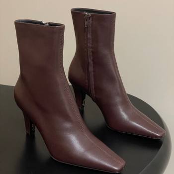 Saint Laurent Jill Heel Ankle Boots 7.5cm in Calf Leather Dark Brown 2025 1028 (MD-251028114)