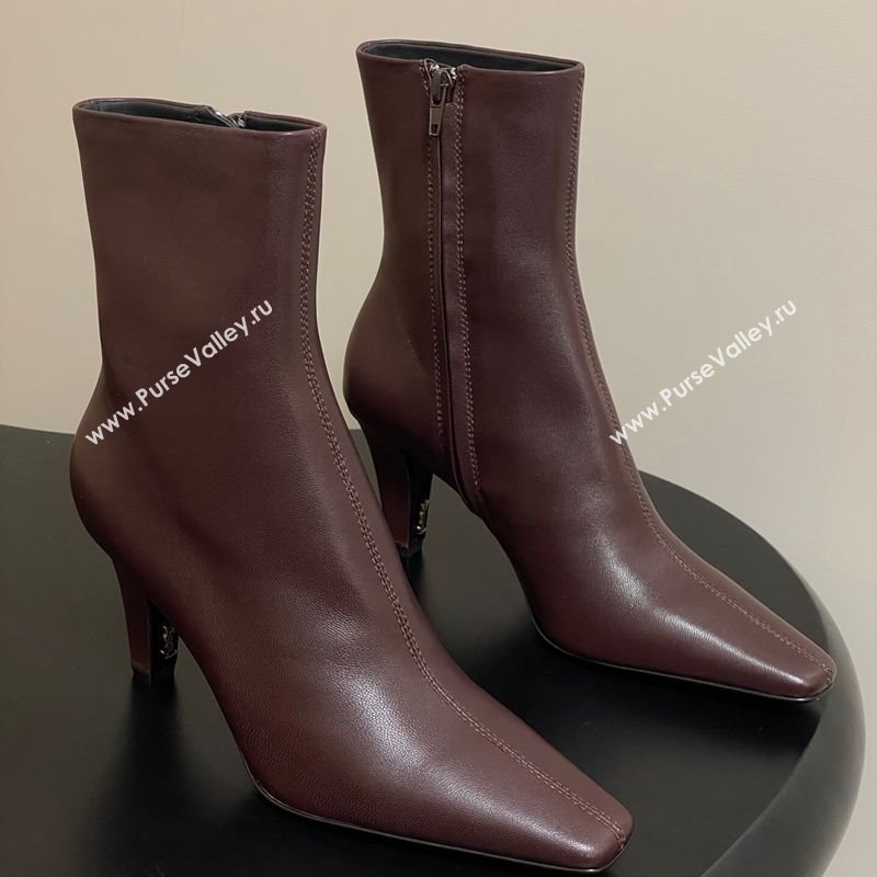 Saint Laurent Jill Heel Ankle Boots 7.5cm in Calf Leather Dark Brown 2025 1028 (MD-251028114)