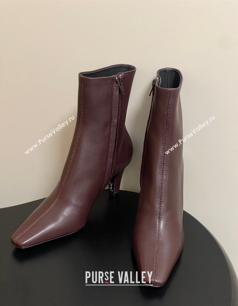 Saint Laurent Jill Heel Ankle Boots 7.5cm in Calf Leather Dark Brown 2025 1028 (MD-251028114)