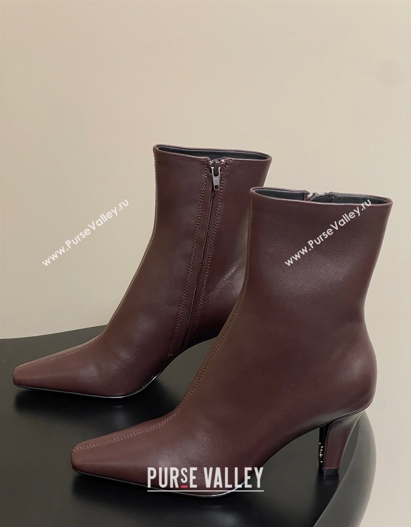 Saint Laurent Jill Heel Ankle Boots 7.5cm in Calf Leather Dark Brown 2025 1028 (MD-251028114)