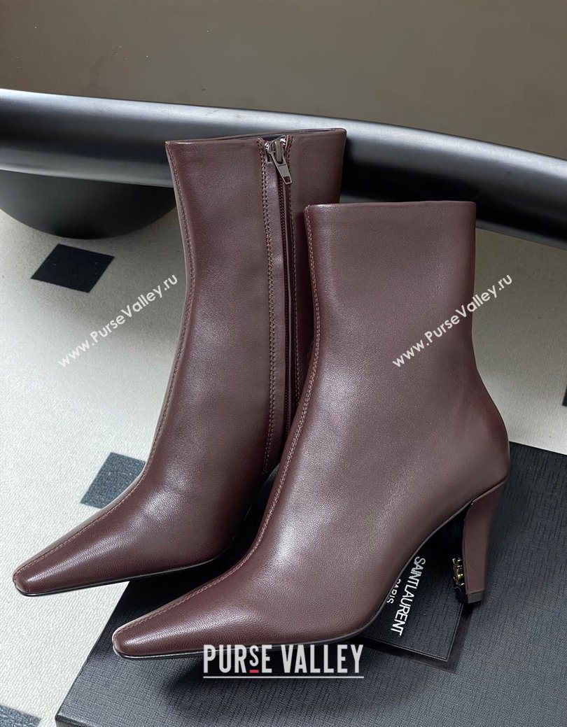 Saint Laurent Jill Heel Ankle Boots 7.5cm in Calf Leather Dark Brown 2025 1028 (MD-251028114)