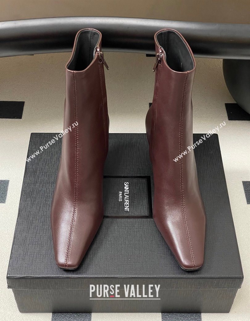 Saint Laurent Jill Heel Ankle Boots 7.5cm in Calf Leather Dark Brown 2025 1028 (MD-251028114)