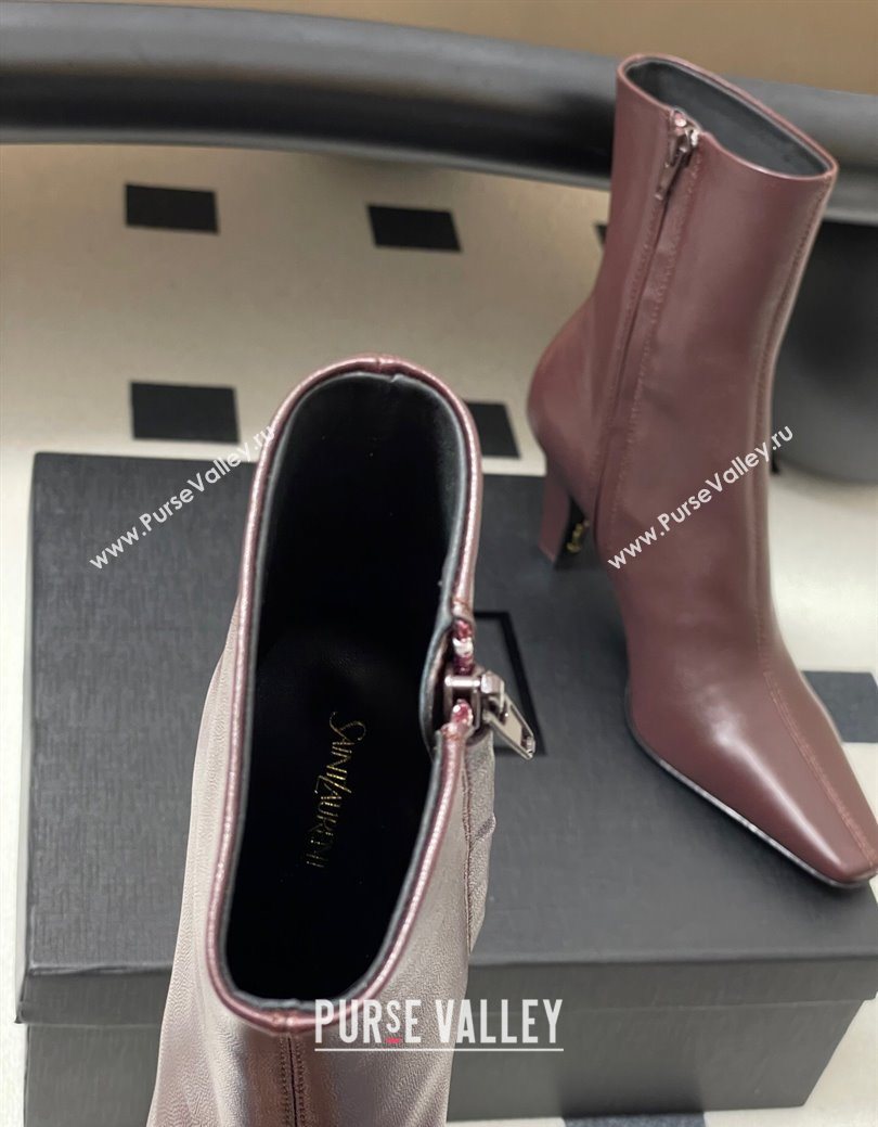 Saint Laurent Jill Heel Ankle Boots 7.5cm in Calf Leather Dark Brown 2025 1028 (MD-251028114)