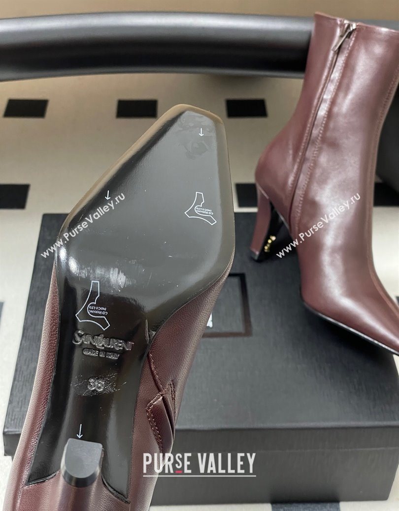 Saint Laurent Jill Heel Ankle Boots 7.5cm in Calf Leather Dark Brown 2025 1028 (MD-251028114)