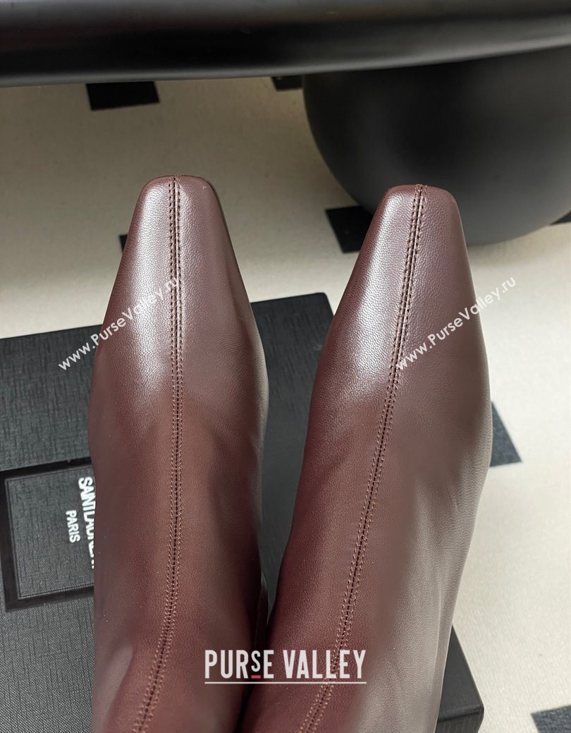 Saint Laurent Jill Heel Ankle Boots 7.5cm in Calf Leather Dark Brown 2025 1028 (MD-251028114)